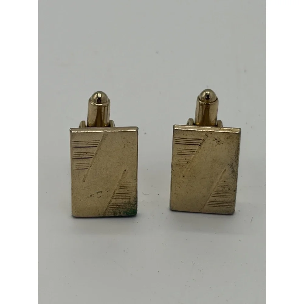Vintage Gold Tone‎ Cufflinks Engraved Textured Rectangle